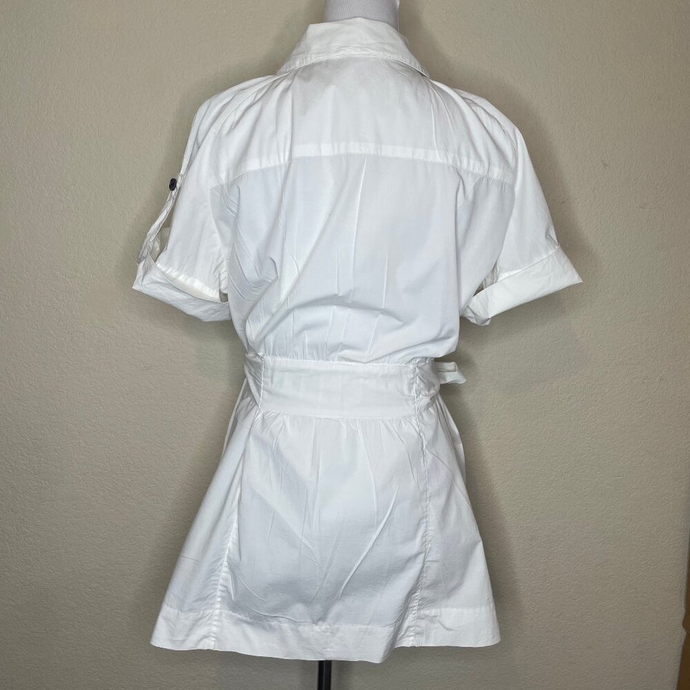 Calvin Klein Utility Shirt Dress White Cotton Belted Safari Cargo Mini L - Picture 6 of 13